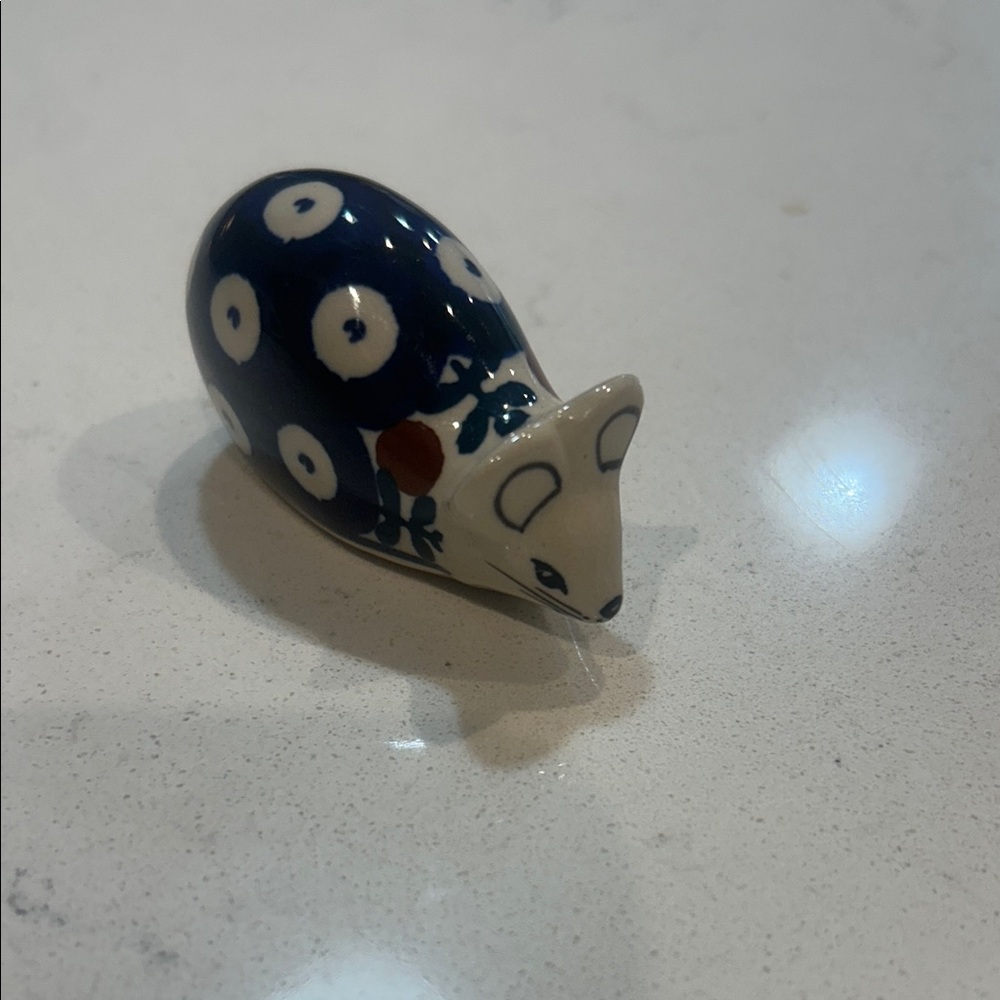 Ceramic Mouse Figurine - Blue and White